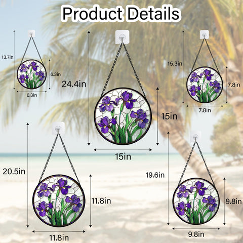 JOSUMALY purple iris suncatcher serves as a tasteful desk ornament with color.