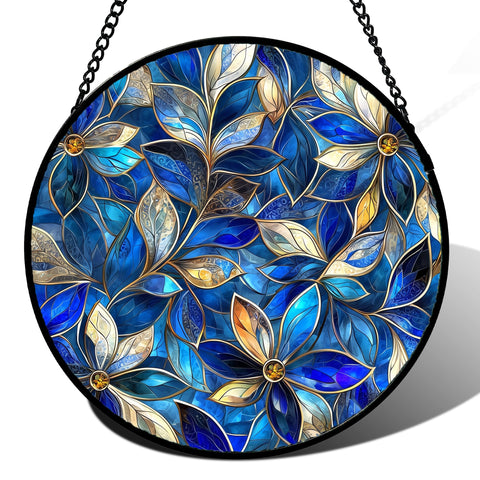 JOSUMALY blue gold abstract flowers suncatcher catching sunlight to brighten your living room