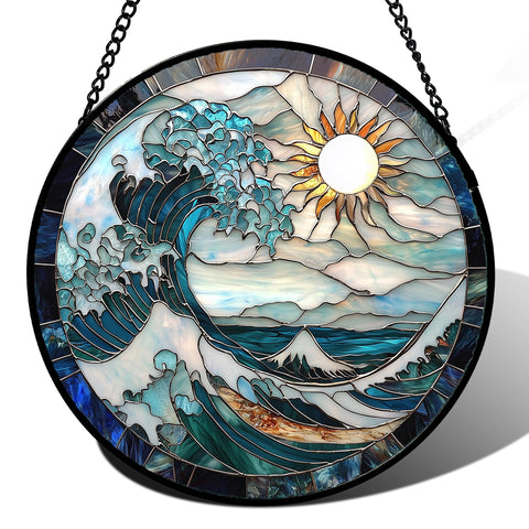 JOSUMALY stained glass window hanging creates colorful daylight reflections.