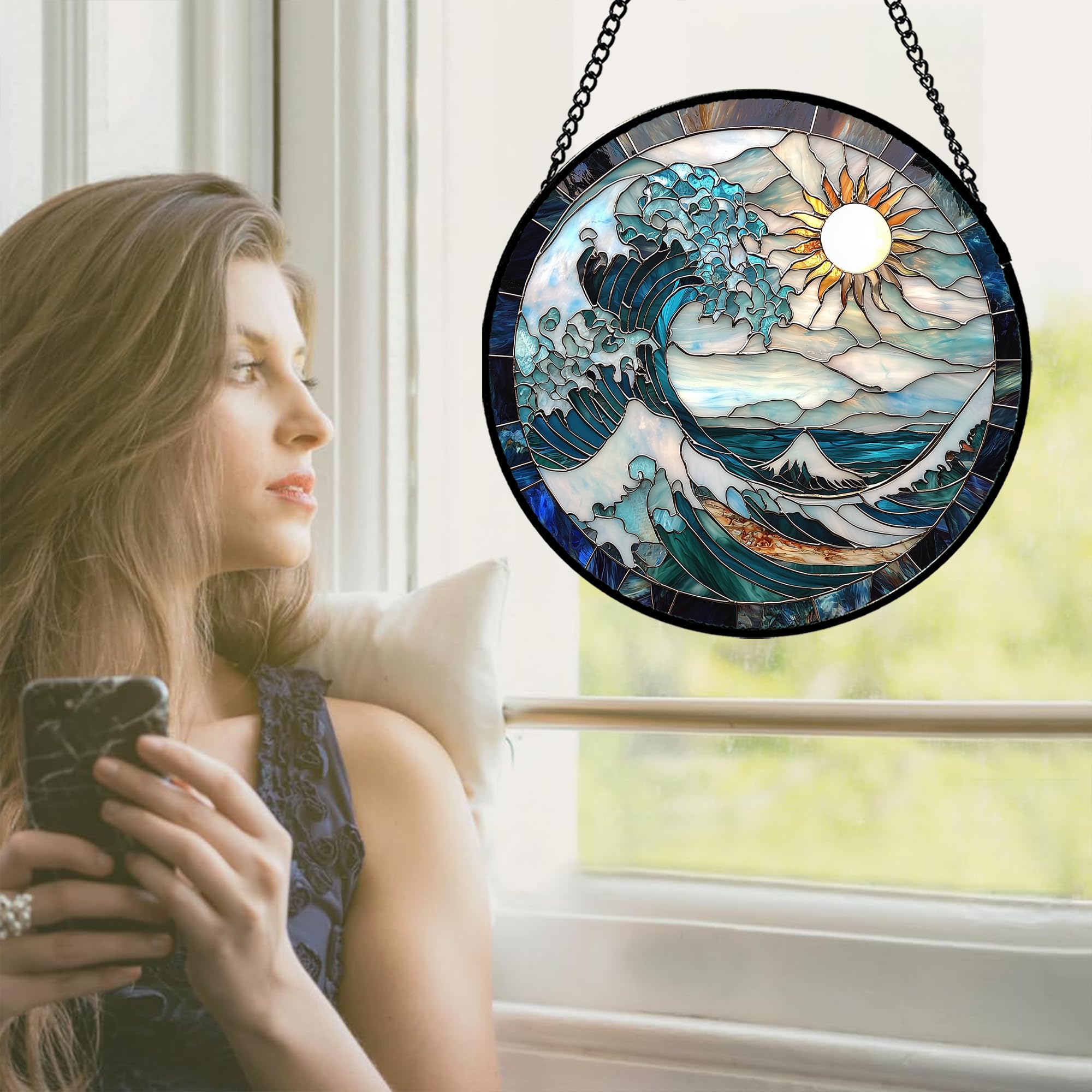 JOSUMALY white sun big wave suncatcher brightens rooms with vivid hues.