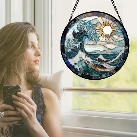 JOSUMALY white sun big wave suncatcher brightens rooms with vivid hues.