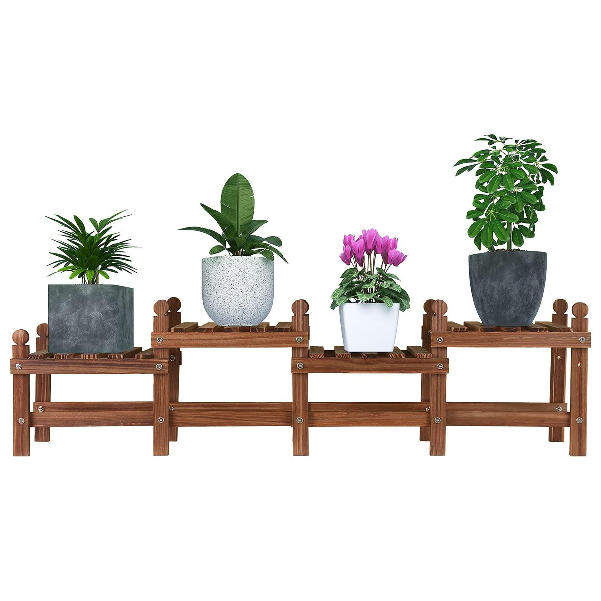 Jotboom wood plant stand with four tiers for indoor or outdoor display