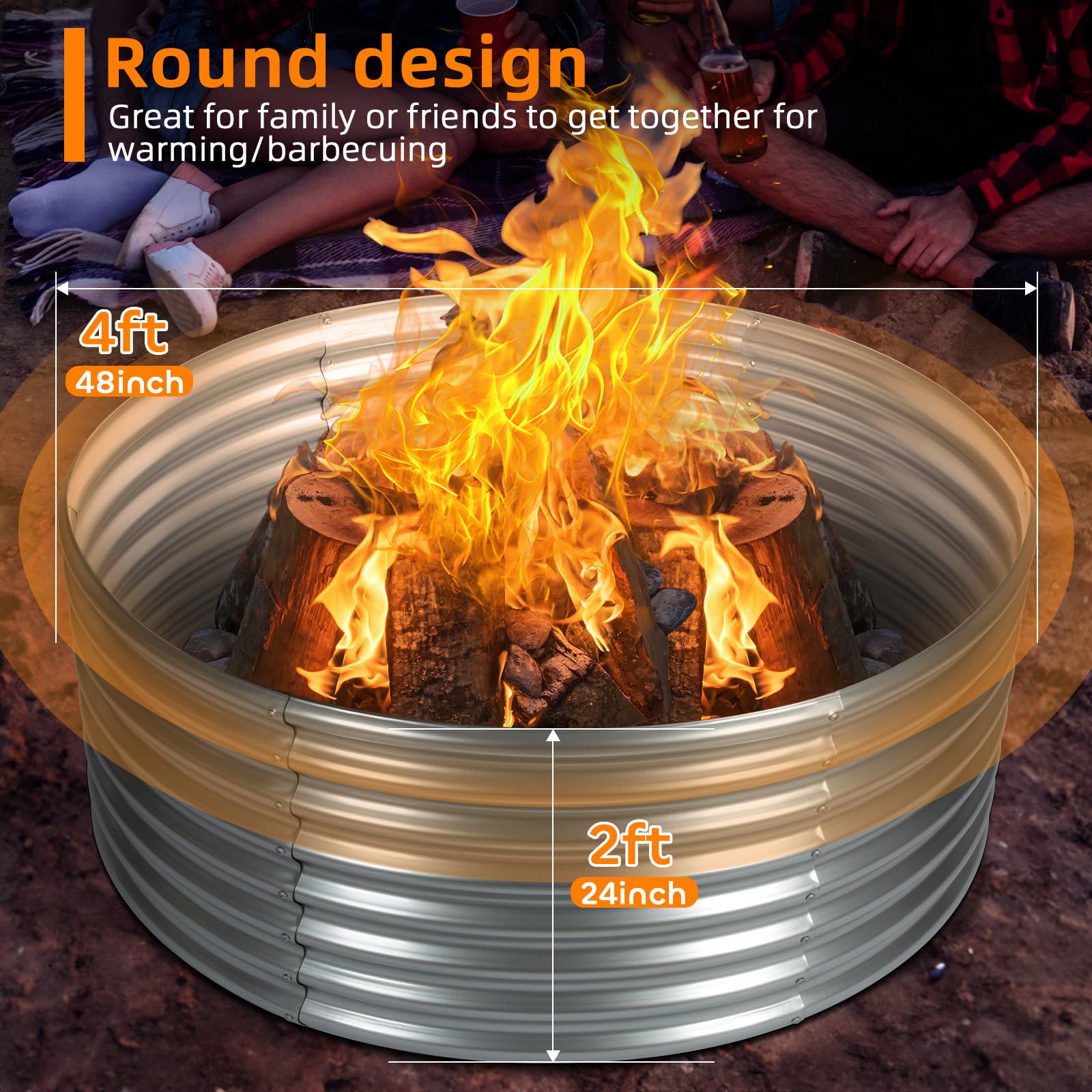 Jotesnew galvanized steel fire ring offers durable rust resistance outdoors.