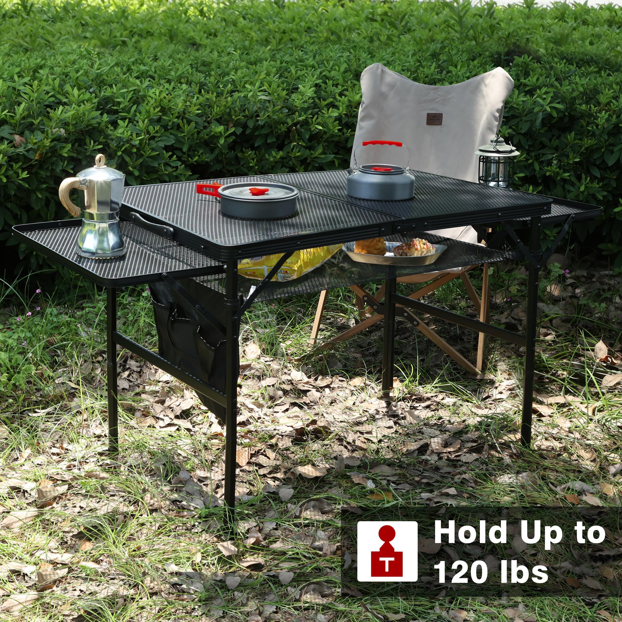 JOUYEK table with side-pocket and cup holders reduces spills