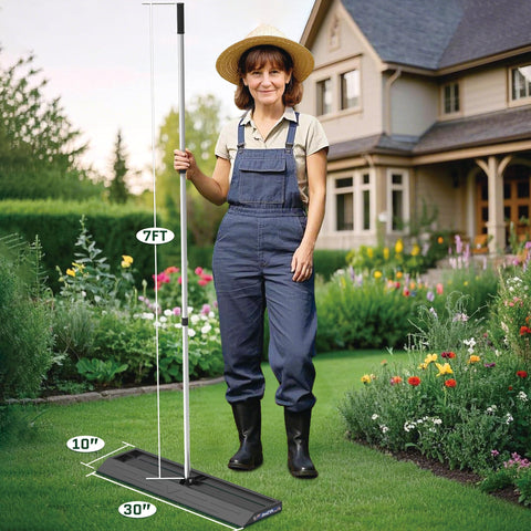 JouZYA heavy-duty lawn leveler in use on a field for even material spread.