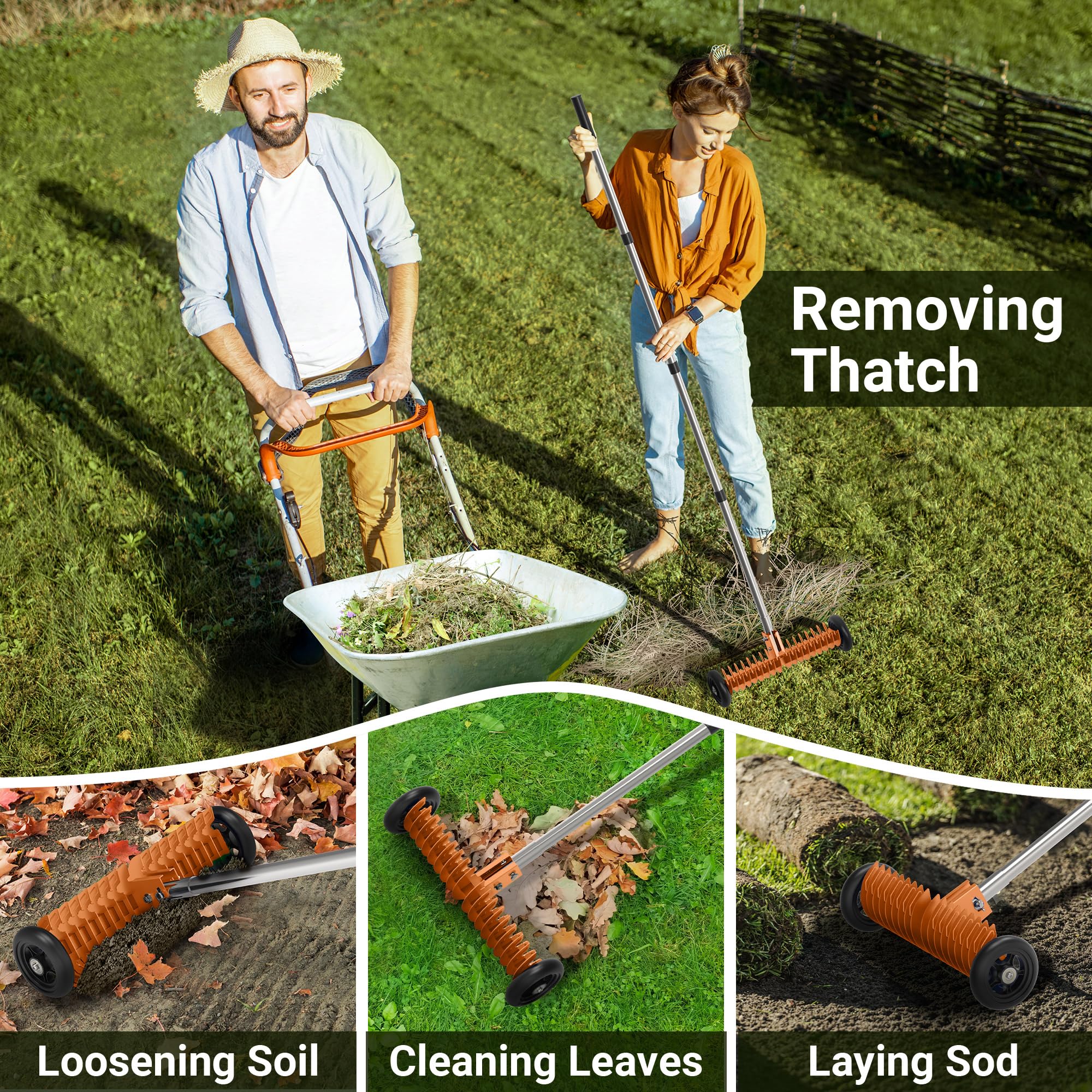 JouZYA Thatch Rake double-sided head for thatch removal and soil loosening