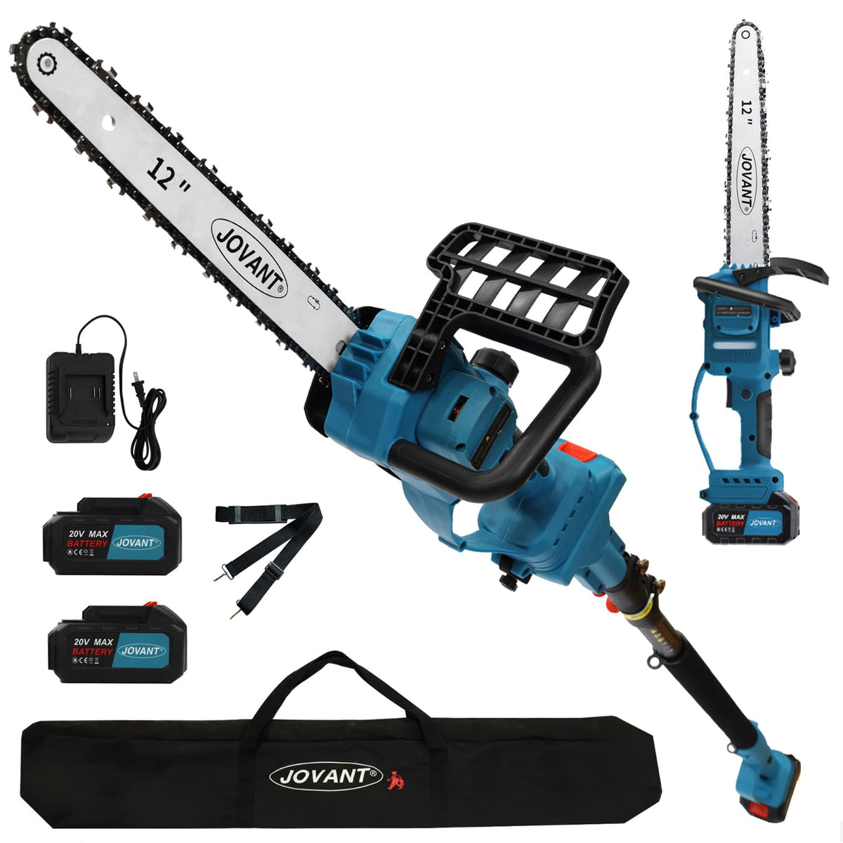 Jovant 12-inch electric pole saw with balance strap for extended trimming