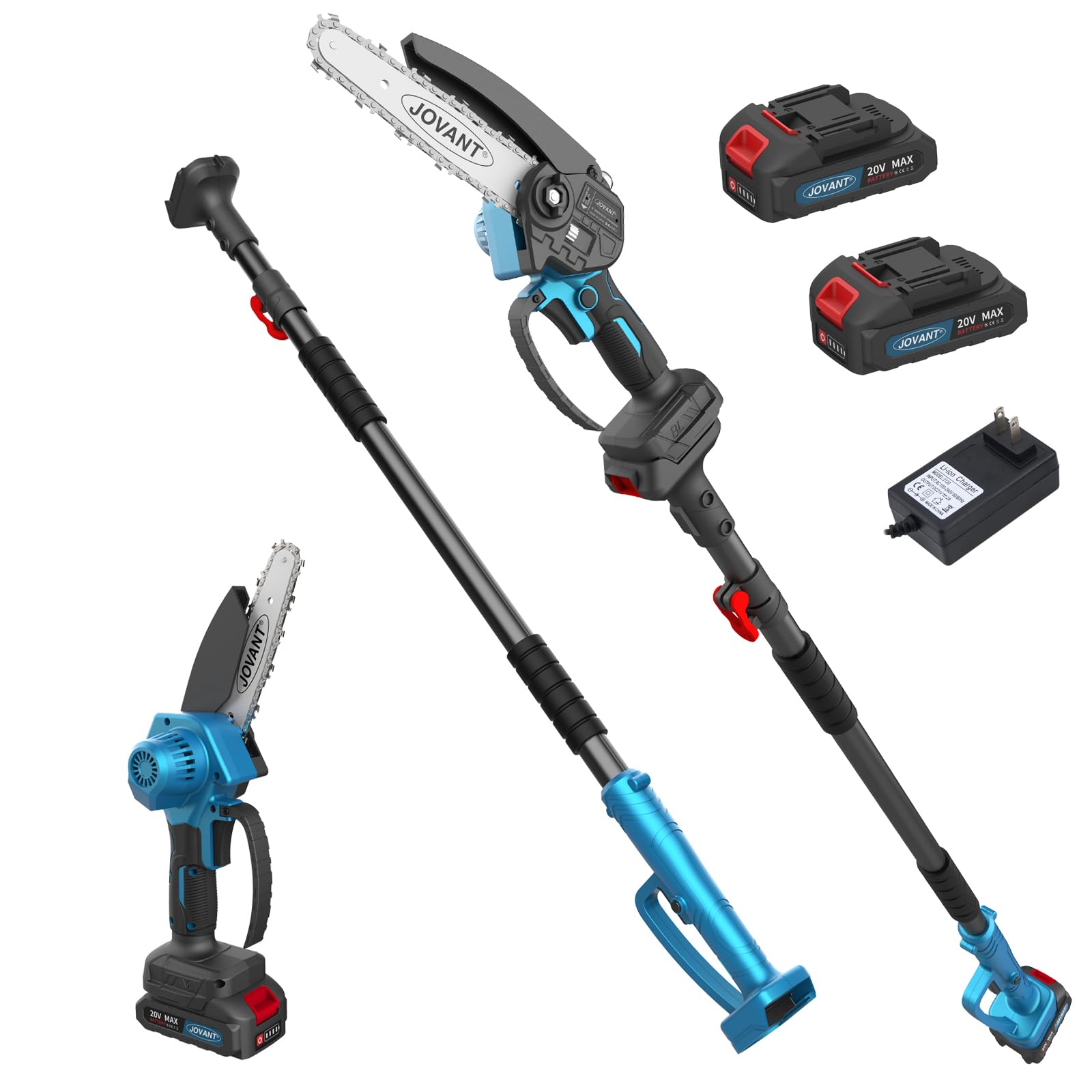 Jovant electric pole saw in hand, compact 6-inch cutting for tight spaces.