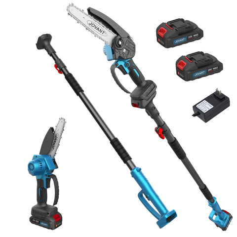 Jovant electric pole saw in hand, compact 6-inch cutting for tight spaces.