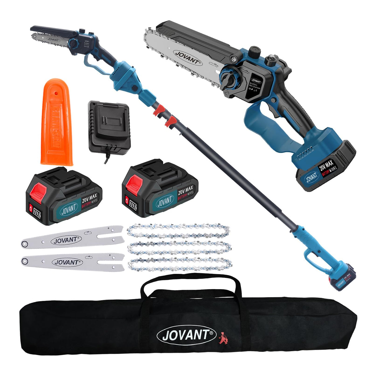 JOVANT electric pole saw extended pole enables reach to high branches.