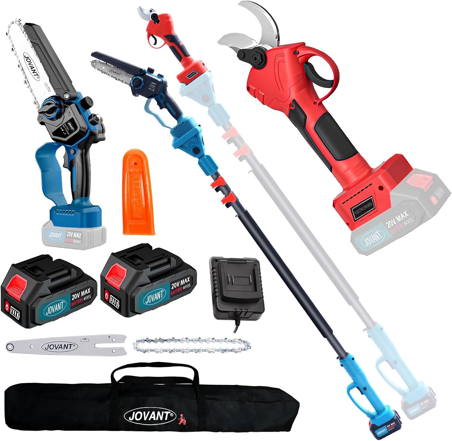 JOVANT electric pruner with 6 inch chainsaw attachment for precise overhead cuts
