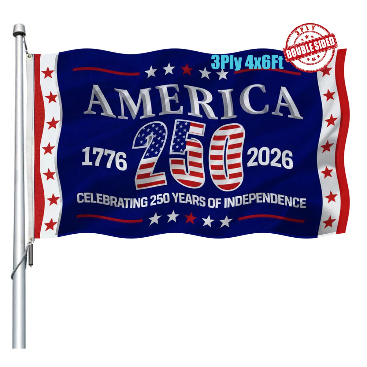 Joven 250-years USA flag 4x6 outdoor front view for yard display in vivid colors.