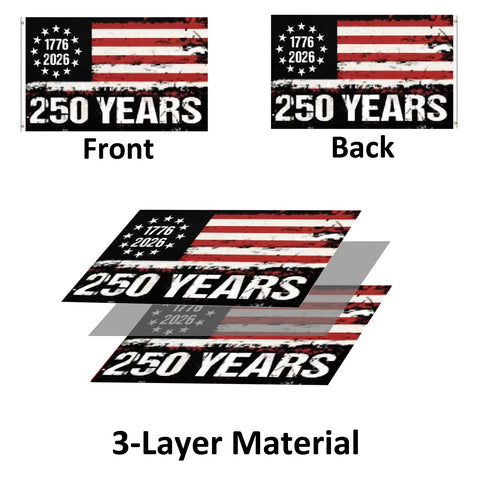 Joven 250th Anniversary Flag back view, legible from either side outdoors