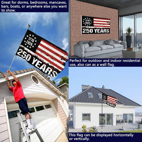 Joven 250th anniversary flag outdoors, vivid colors resist fading in wind.