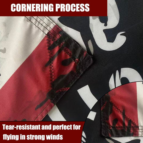 Joven 250th anniversary flag stitching detail, reinforced header for long outdoor life.