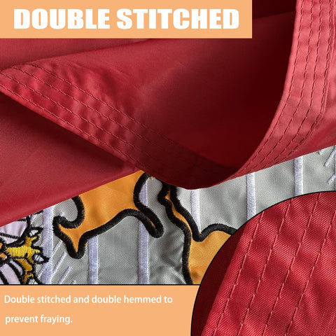 Vivid colors and crisp embroidery on the Joven flag