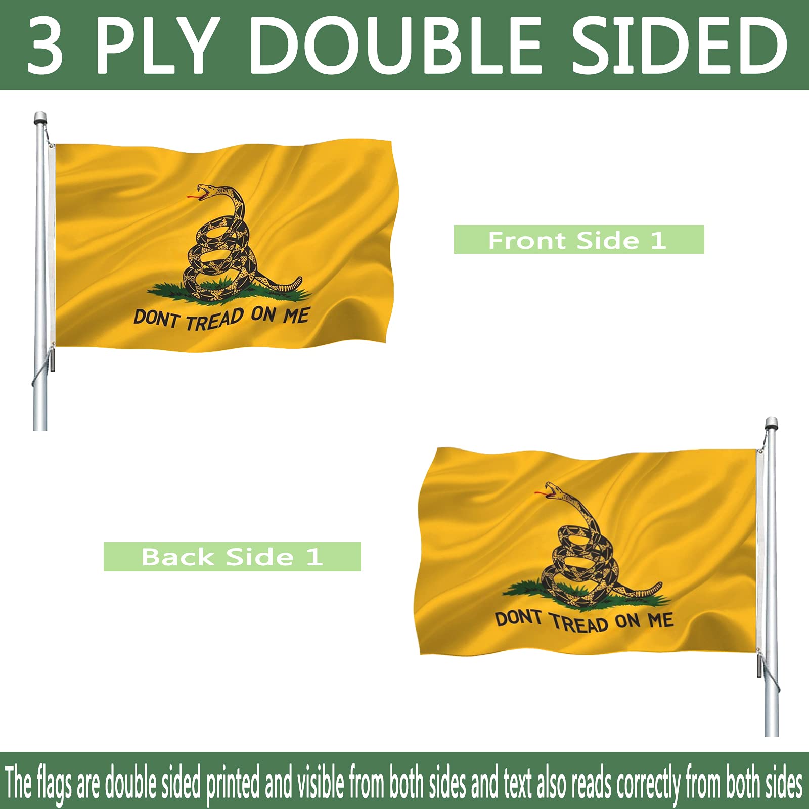 Joven gadsden flag 3x5 oxford header supports sturdy mounting outdoors