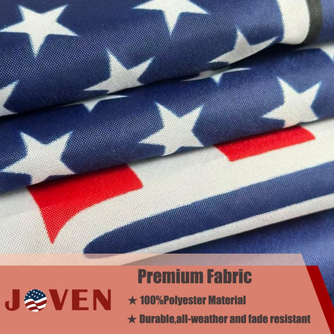 Joven heavy-duty 3-ply polyester flag material resists fading in sunlight.