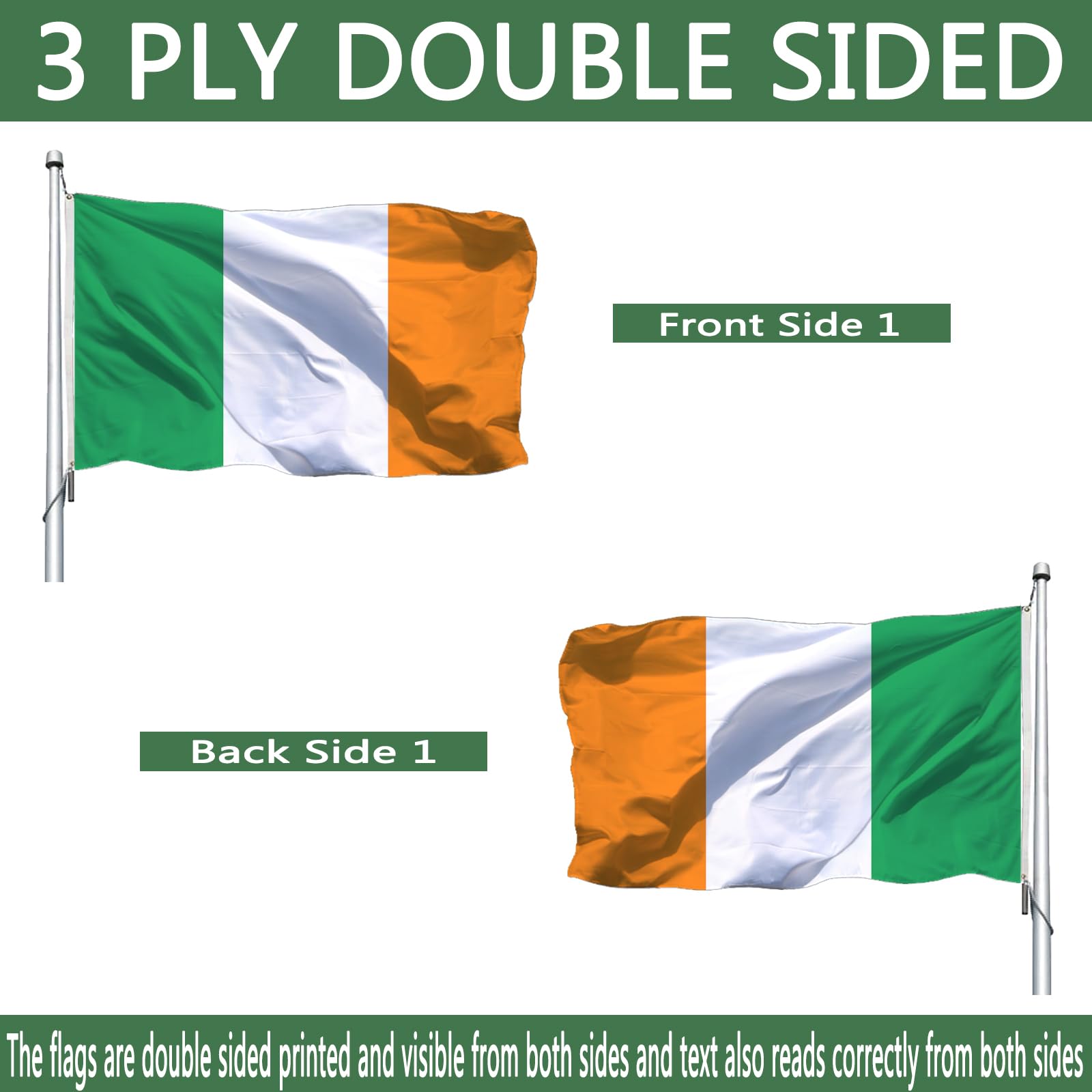 Joven Irish flag 2x3 outdoors on windy days showing stable performance.