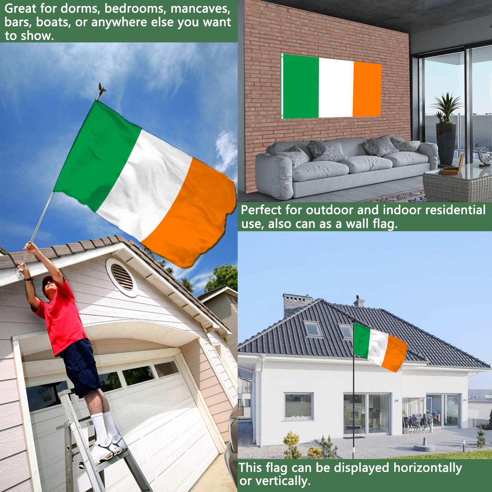 Joven Irish Flag 3x5 four-row stitching boosts longevity.