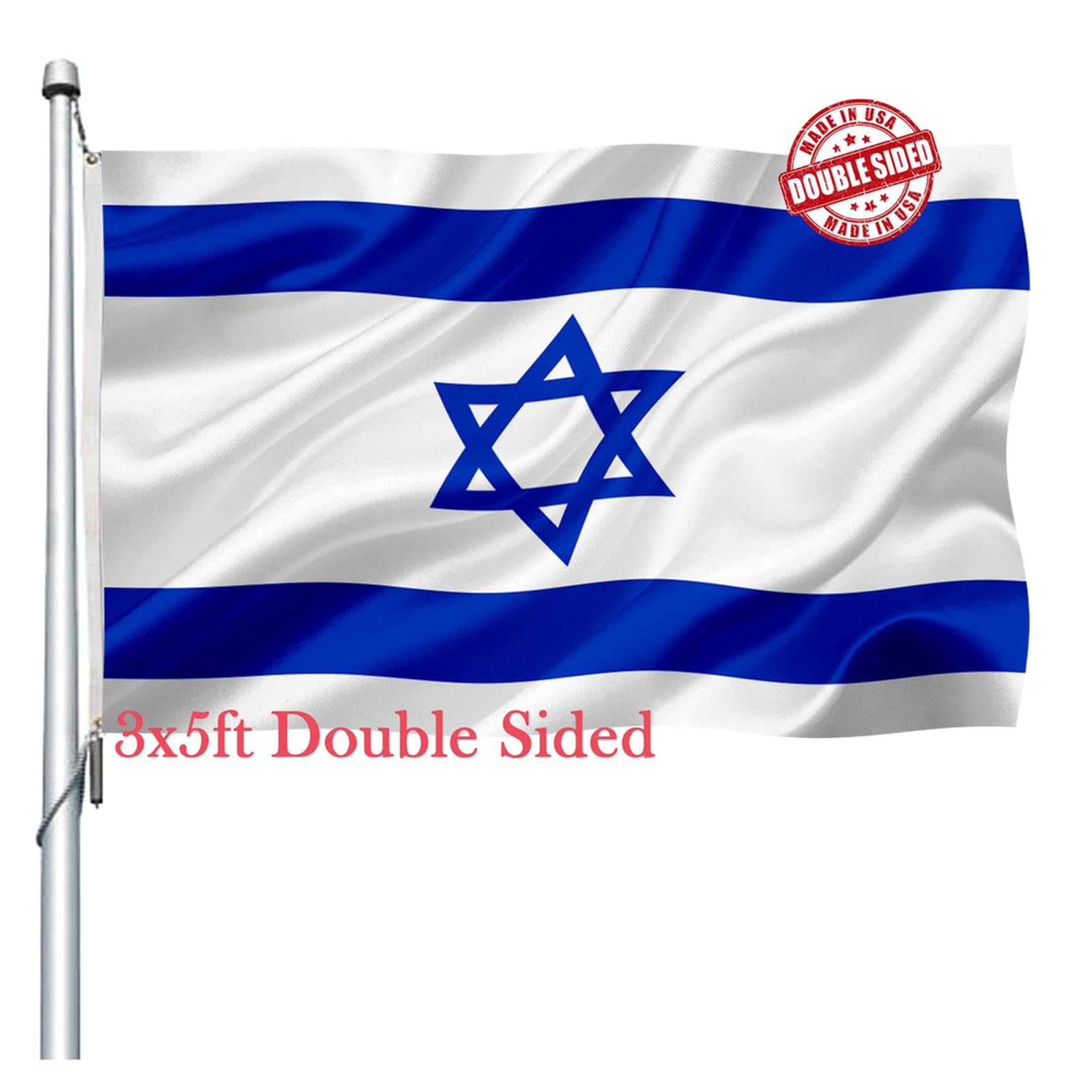 Joven Israel flag 3x5 double-sided for outdoor display with legible both-sides text.