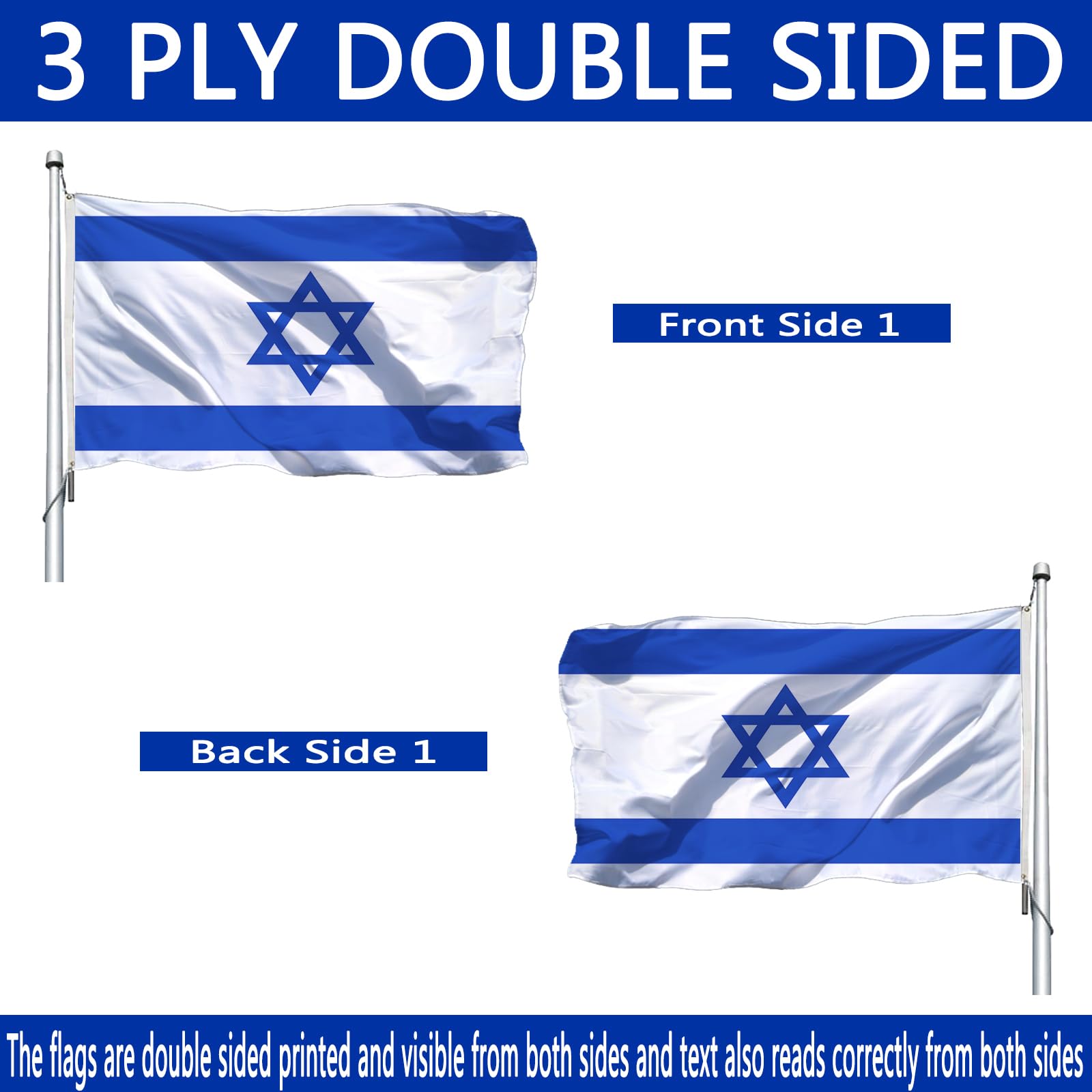 Joven flag with brass grommets provides secure attachment for poles and walls.
