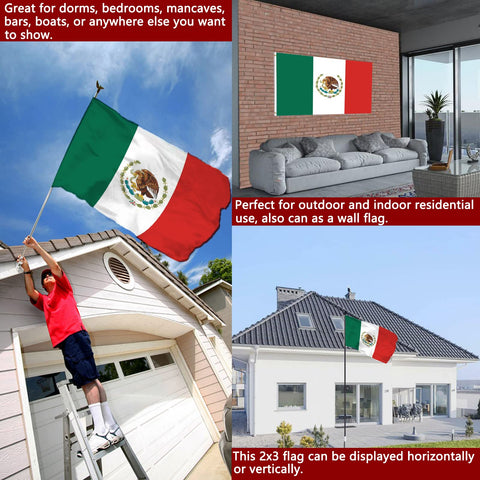 Joven Mexico flag with brass grommets for secure outdoor hanging.