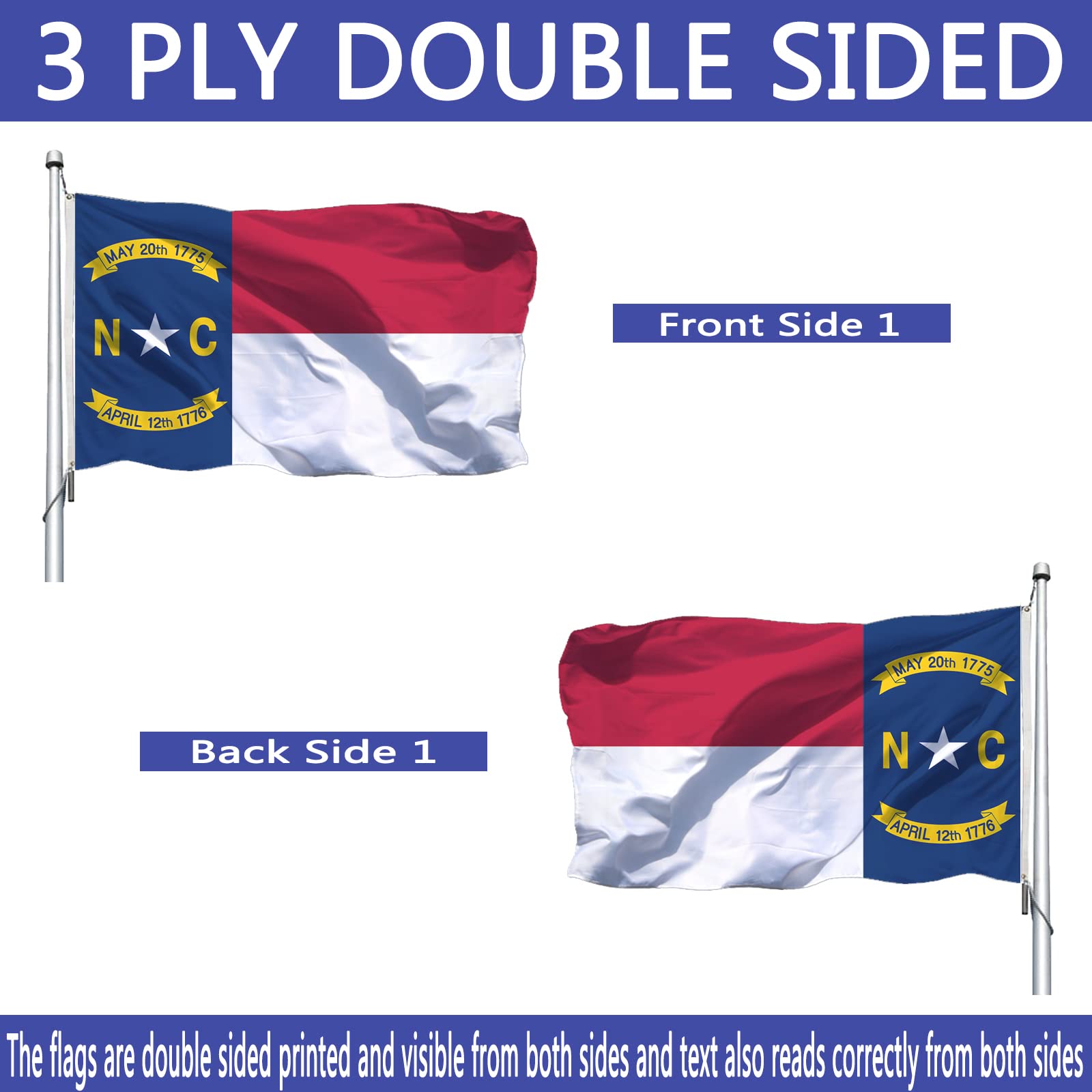 Joven NC flag with 4 rows stitched for long-lasting strength.