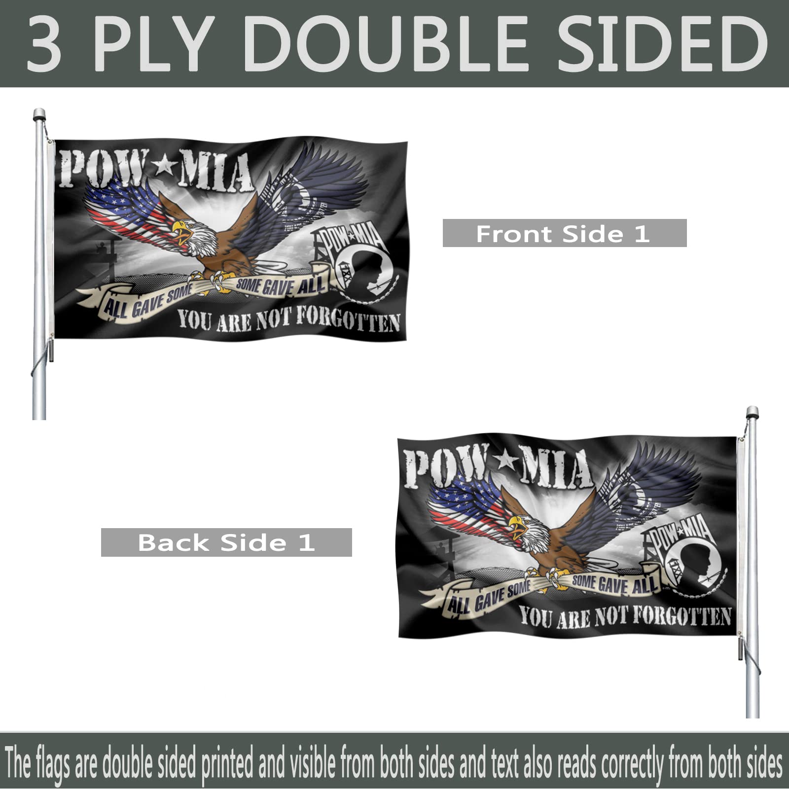 Joven Pow Mia Eagle flag double-sided construction for versatile outdoor use.
