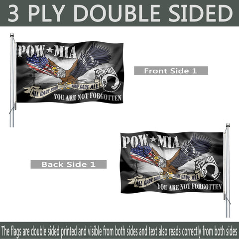 Joven Pow Mia Eagle flag double-sided construction for versatile outdoor use.