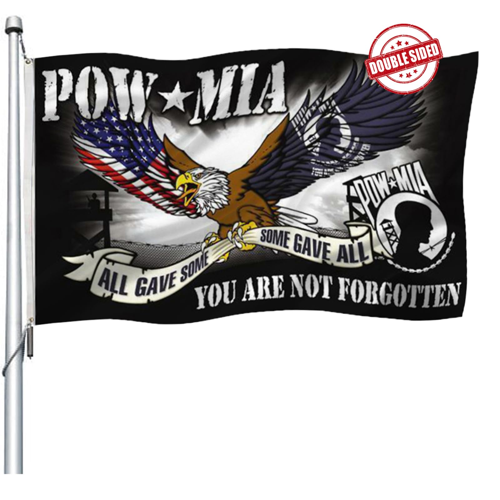 Joven Pow Mia Eagle flag front view, durable outdoor display for patriotism.