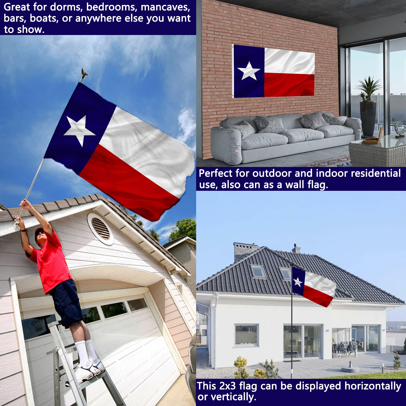 Joven Texas flag with oxford header and two grommets for sturdy mounting.