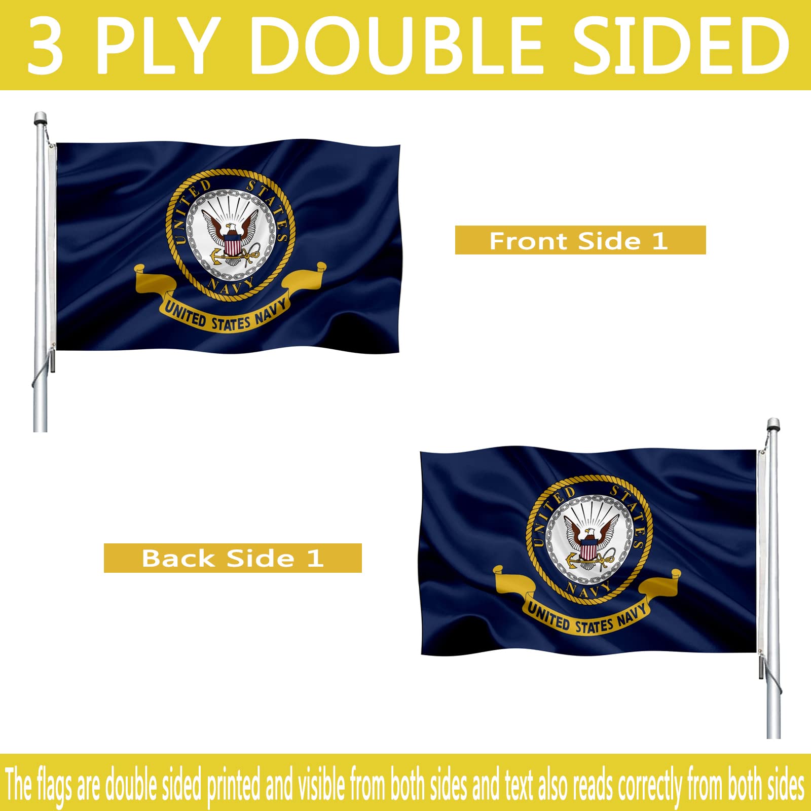 Jovan US Navy flag with brass grommets for secure hanging and durability.
