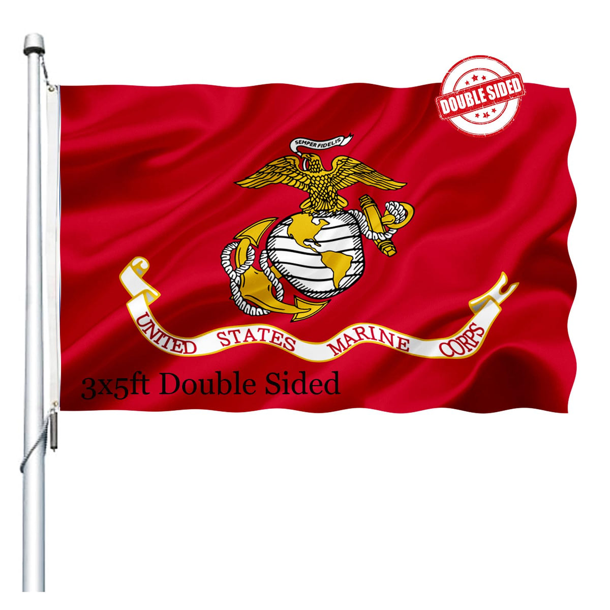 Joven USMC flag front view with double-sided print for clear display