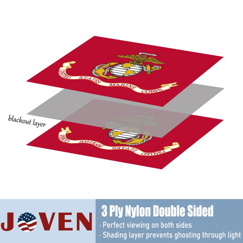 Jovan USMC flag brass grommets for secure mounting anywhere.