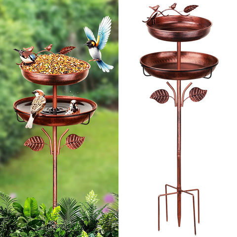 Joviyvay birdbath outdoor stand with double bowls for bathing and feeding in your garden.