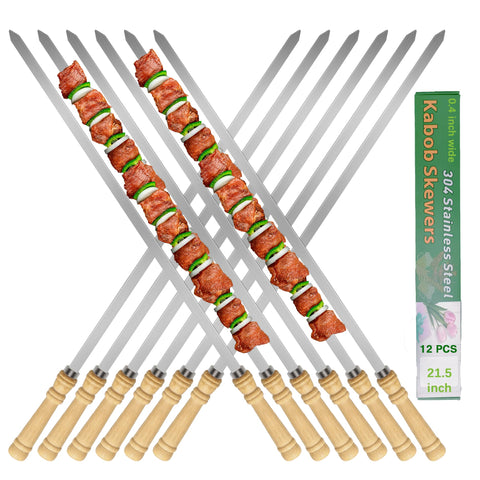 JOWHONK 21-5 inch long flat skewers for even grilling.