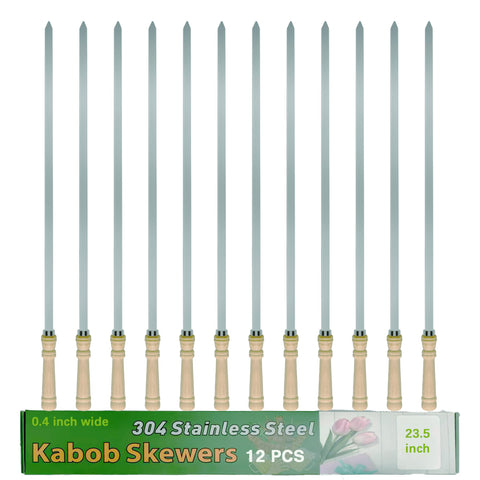 JOWHONK 304 stainless steel kabob skewers long 23.5 inches ideal for easy grilling.