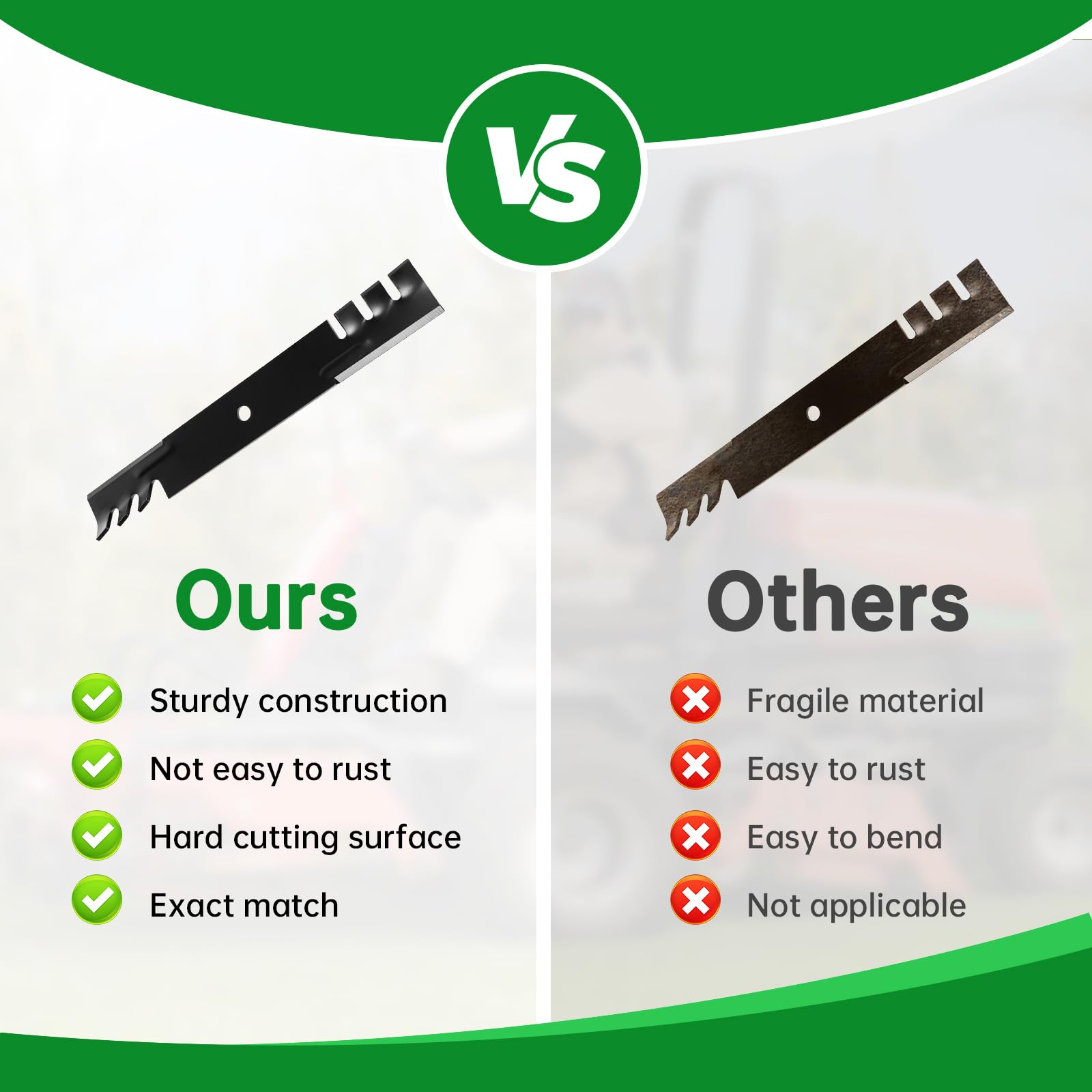 Jowlawn high-carbon steel blades resist rust and wear for long-season use
