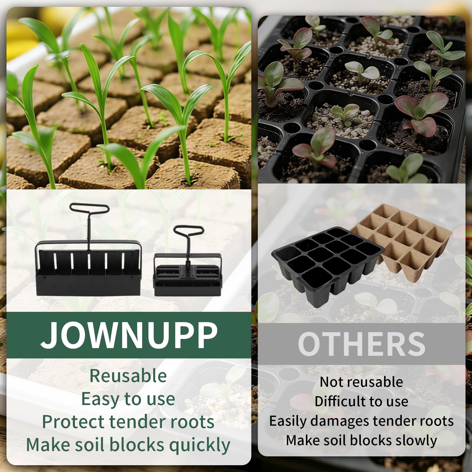 Jownupp square seed pegs shape uniform blocks for consistent germination.