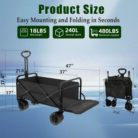 Joxir 240L capacity wagon, open-tail design for long items.
