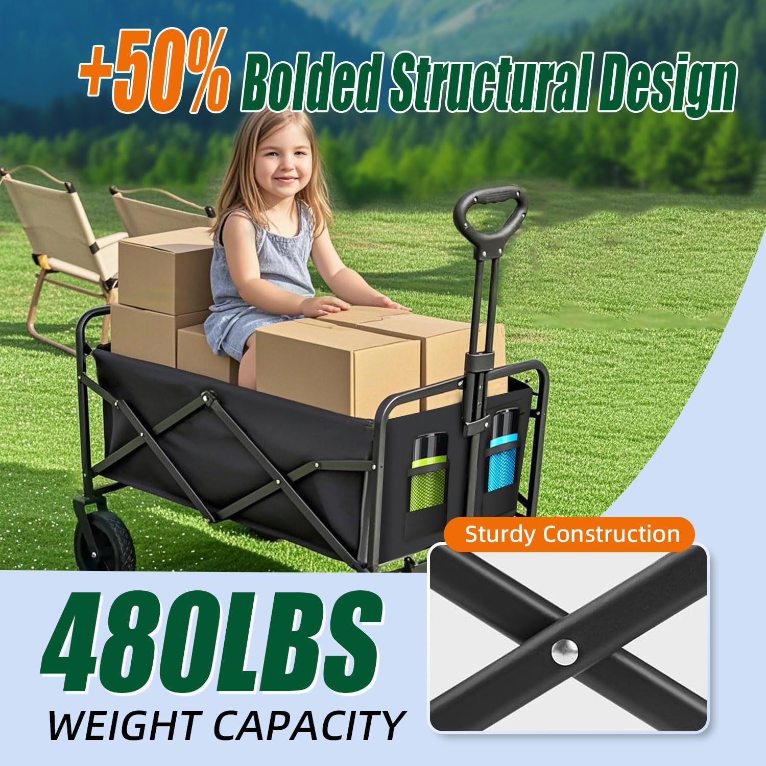 Joxir collapsible wagon all-terrain wheels handle sand and grass.