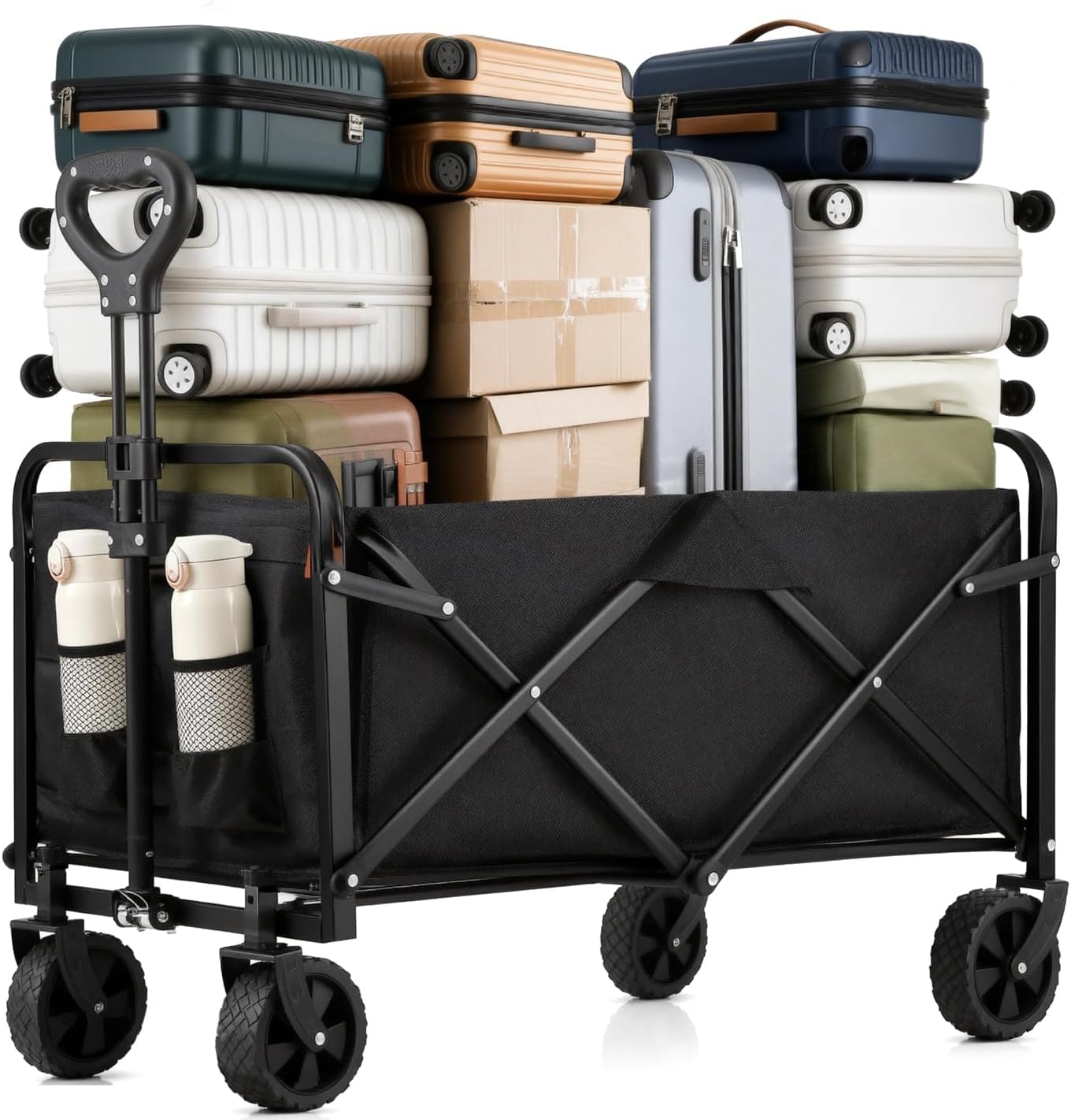 Joxir collapsible wagon folded for compact storage.