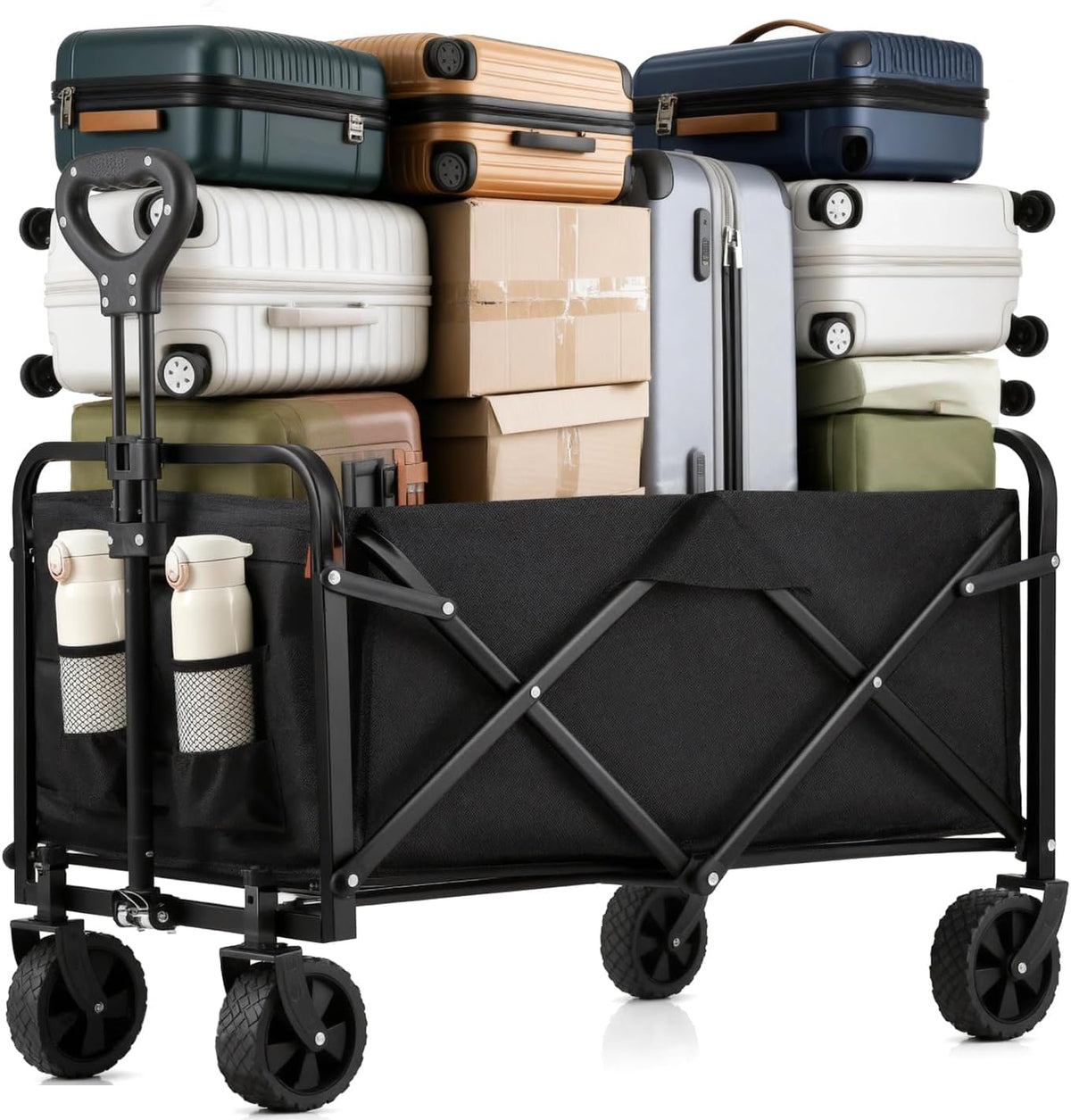 Joxir collapsible wagon folded for compact storage.