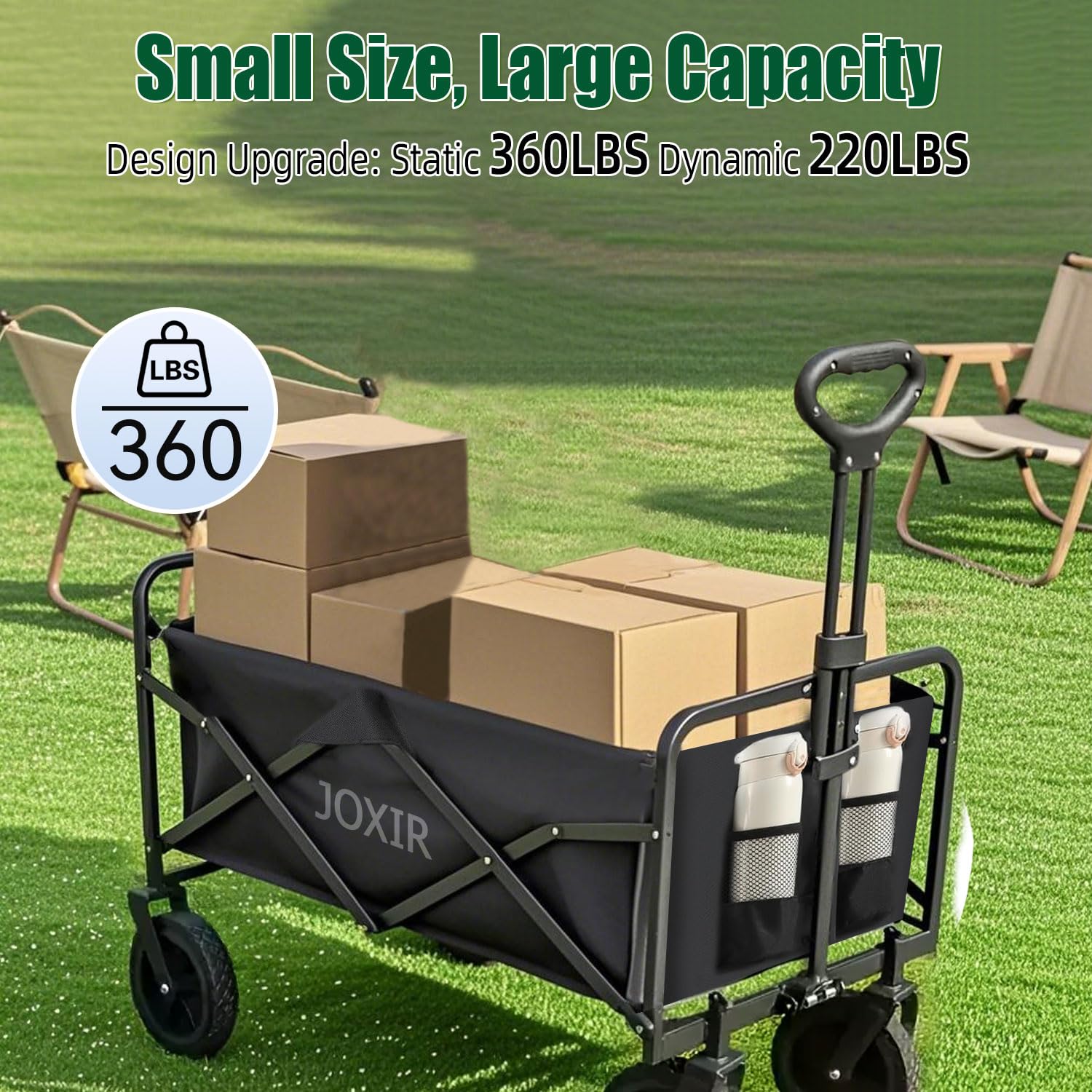 Joxir wagon wheels removable for simple maintenance and storage.