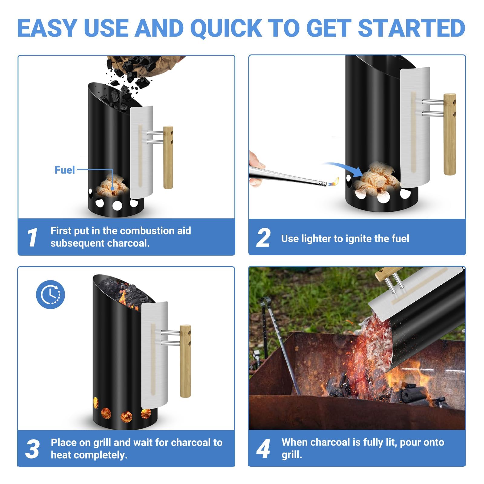 Joyagrill wood handle remains cooler for safer grip and handling