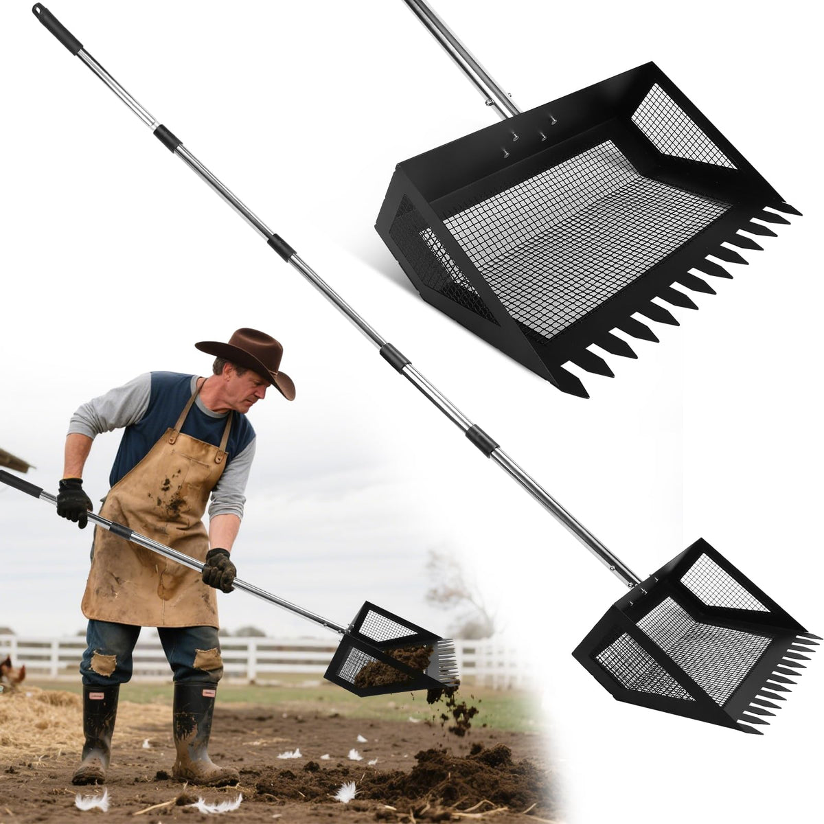 JOYANDRO 15-inch scoop head for efficient coop cleaning and debris pickup
