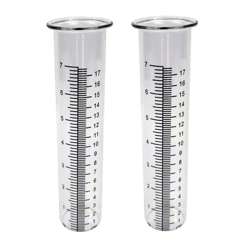 JOYBEE 7-inch garden glass rain gauge tubes, front view, with clear calibration for easy readings.