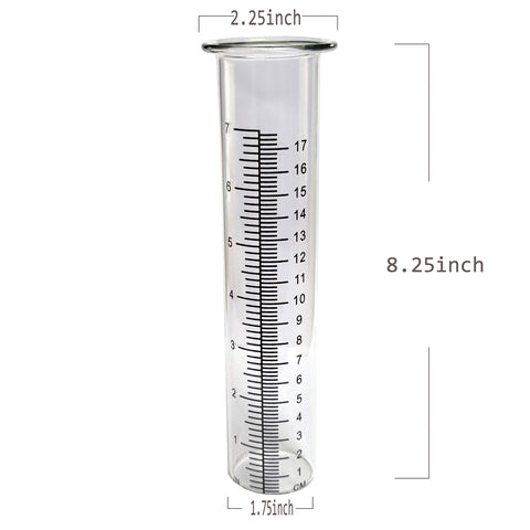 JOYBEE 7-inch garden glass rain gauge tubes, side view showing durable glass and garden-friendly design.
