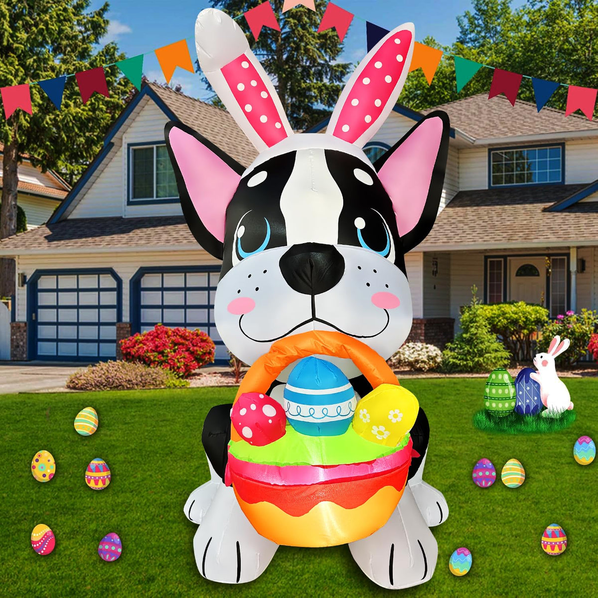 JOYEASE Easter dog inflatable decor stands 5ft tall for festive yard display